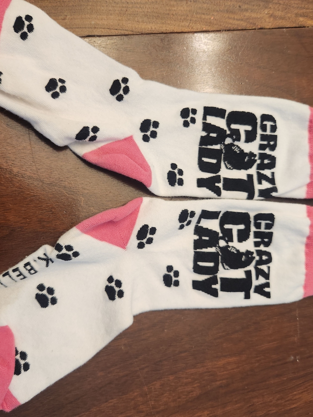 Crazy Cat Lady Crew Socks - White with Pink Accents